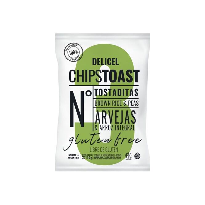 Tostadas De arveja y arroz integral Delicel 110 gramos