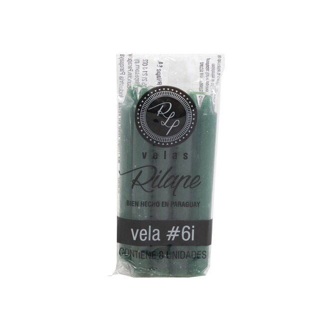 Velas color verde de 10 cm en paquete Rilape 6 unidades
