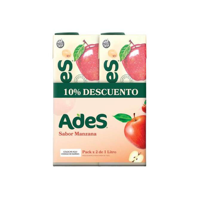 Jugo de soja sabor manzana pack de 2 unidades tetra Ades 1 litro