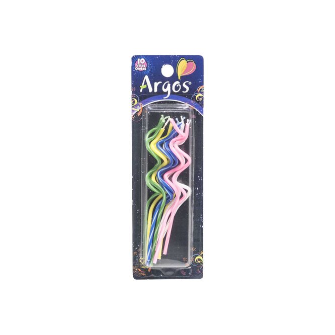 Velas con diseño ondas para cumpleaños en paquete Argos 10 unidades