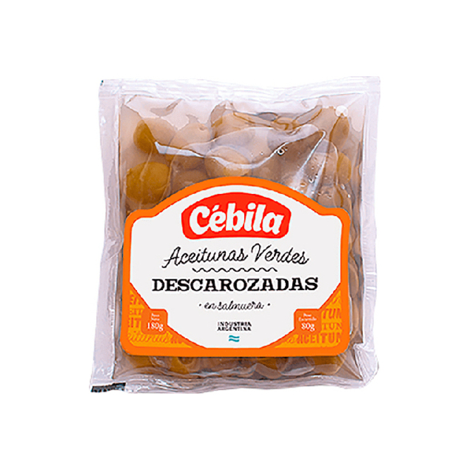 Aceituna Verde descarozada en salmuera en frasco Cebila 180 gramos