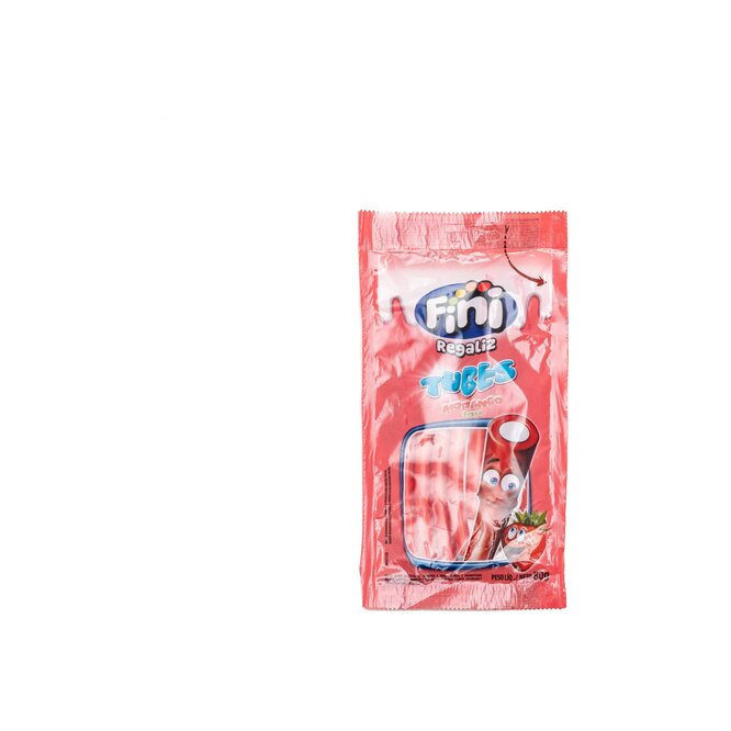 Caramelos masticables Tubes sabor fresa en paquete Fini 80 gramos