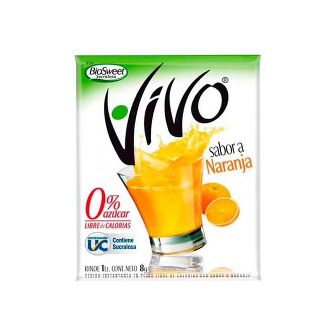 Jugo en polvo sabor naranja para 1 litro en sobre Vivo 8 gramos