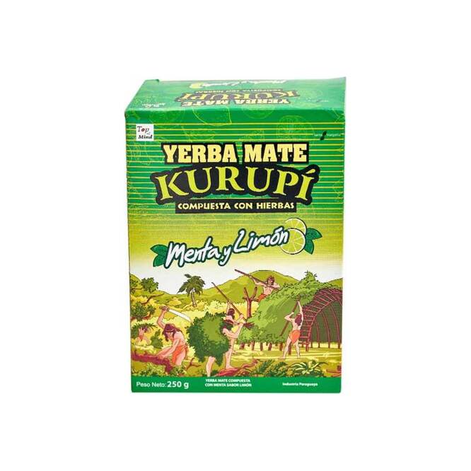 Yerba mate compuesta menta y limón en paquete Kurupi 250 gramos