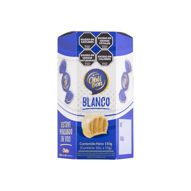 Bombón Relleno de maní con chocolate blanco Oblita 150 Gramos