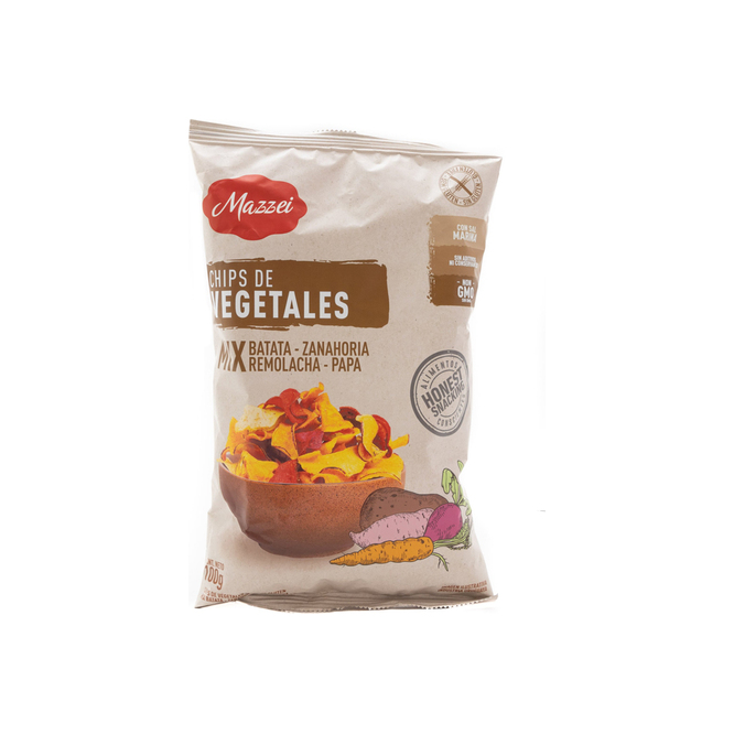 Snack chips vegetales mixtos paquete Mazzei 100 gramos