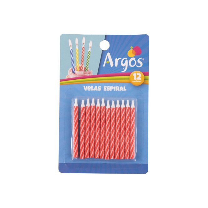 Vela Espiral Roja en paquete Argos 12 unidades
