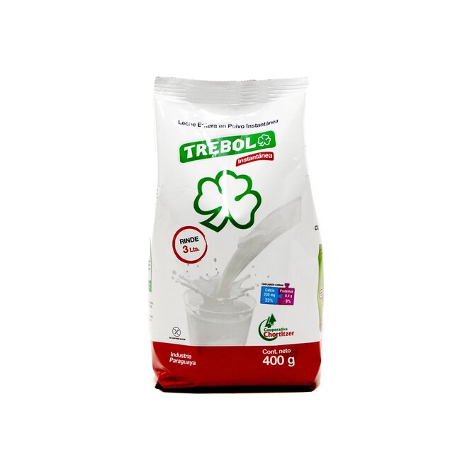 Leche entera instantánea en polvo Trébol 400 gramos