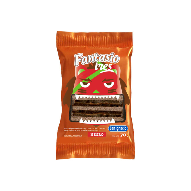 Alfajor negro tres pisos Fantasio 70 gramos