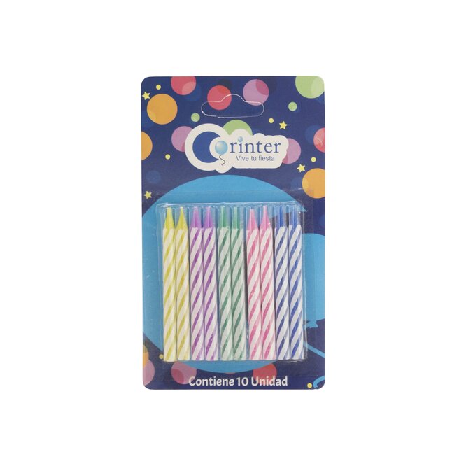 Velas coloridas espiral Corinter 10 unidades