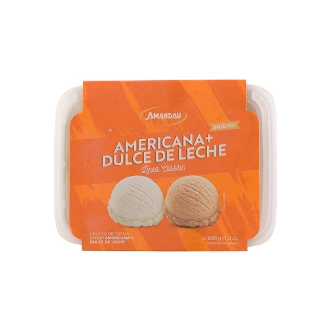 Helado de crema americana y dulce de leche Amandau 650 gramos