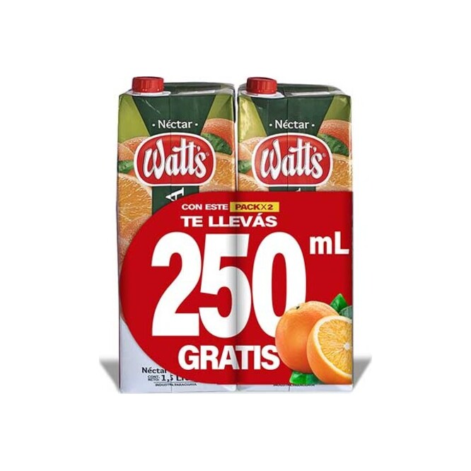 Jugo sabor naranja tetra pack 2 unidades Watts 1,5 litros