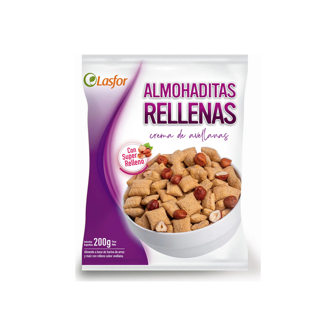 Snacks dulce almohaditas avellanas en paquete Lasfor 200 gramos