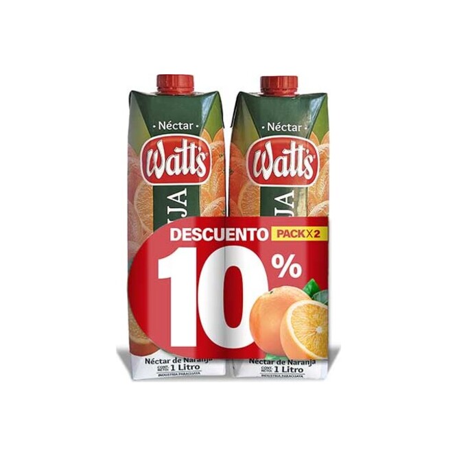 Jugo sabor naranja tetra pack 2 unidades Watts 1 litro