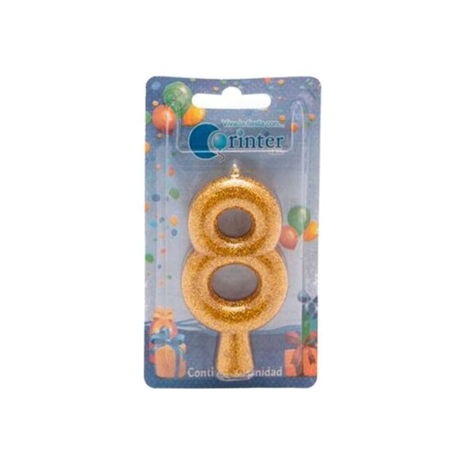 Vela color dorado-plata tubular blíster N° 8 Corinter 1 unidad