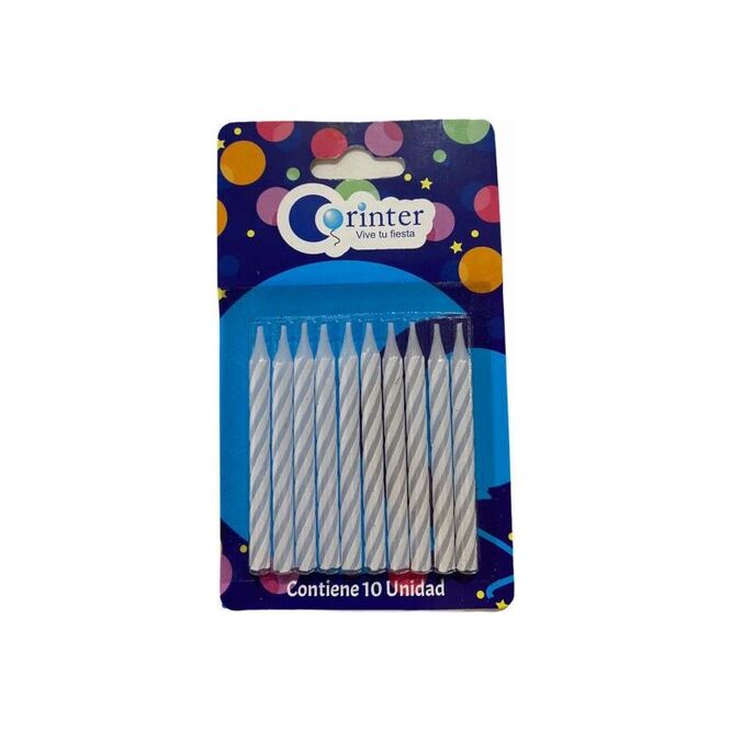 Vela color blanco palito blíster Corinter 10 unidades