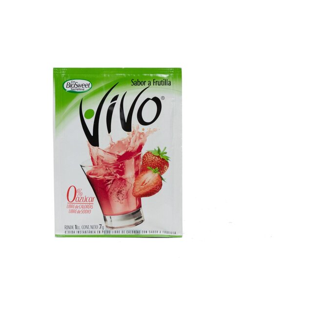 Jugos en polvo sabor frutilla para 1 litro en sobre Vivo 8 gramos