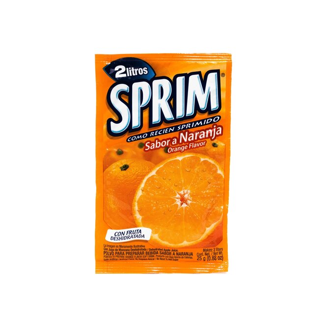 Jugo en polvo sabor naranja en sobre Sprim 25 gramos