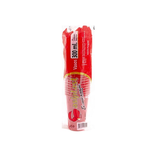 Vaso descartable neón rojo 300 ml Asiplast 25 unidades