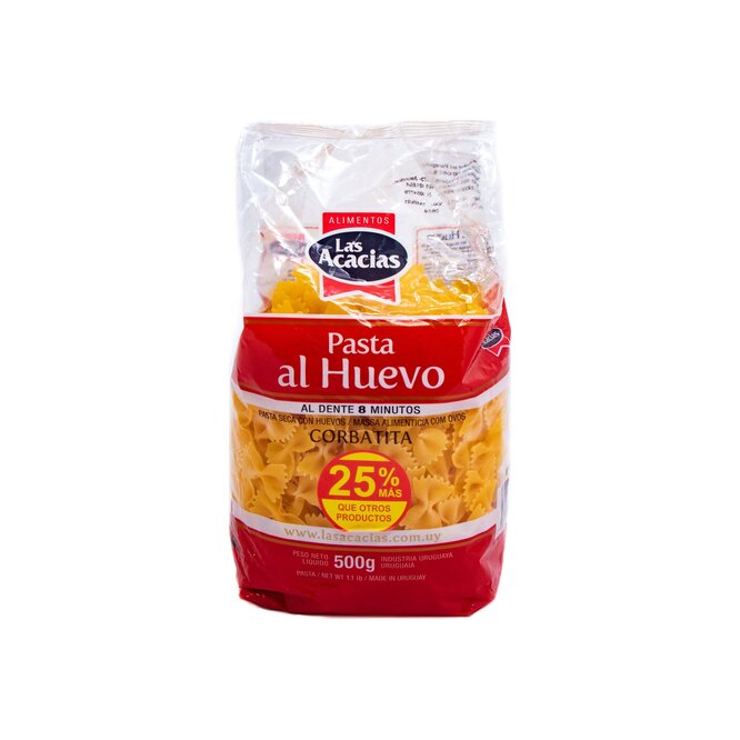 Pasta al huevo corbatitas Las Acacias 500 gramos