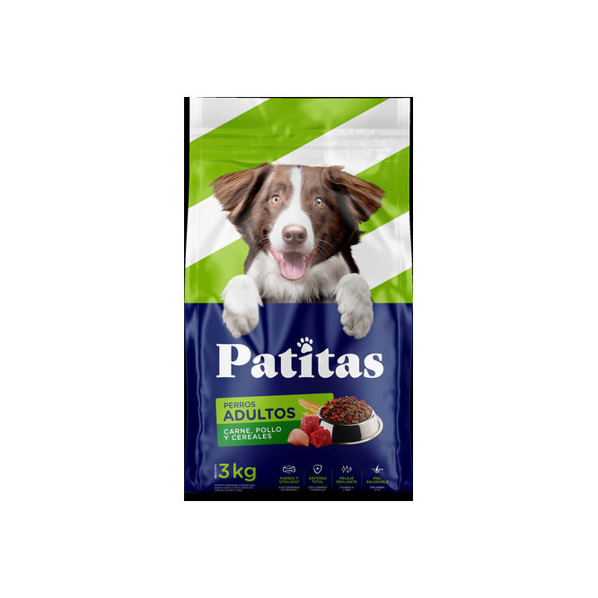Alimento para perros adultos sabor carne y pollo Patitas 3 kilos