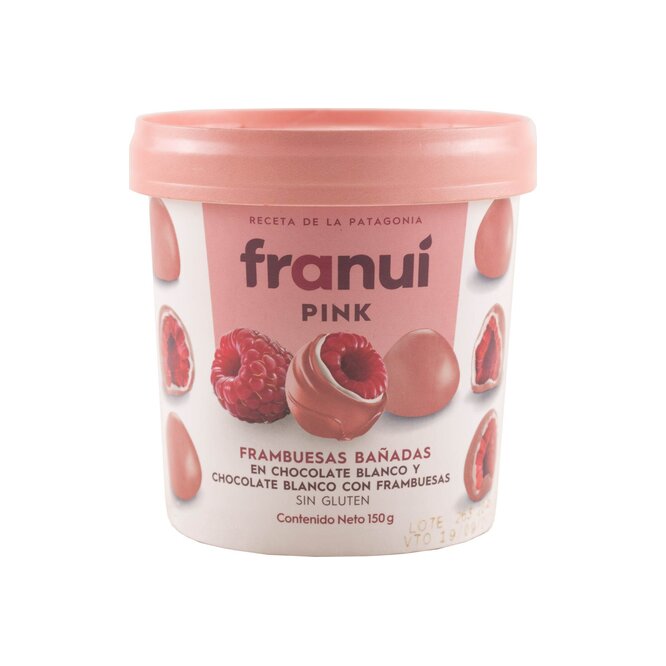 Postre frambuesa en chocolate pink Franuí 150 gramos