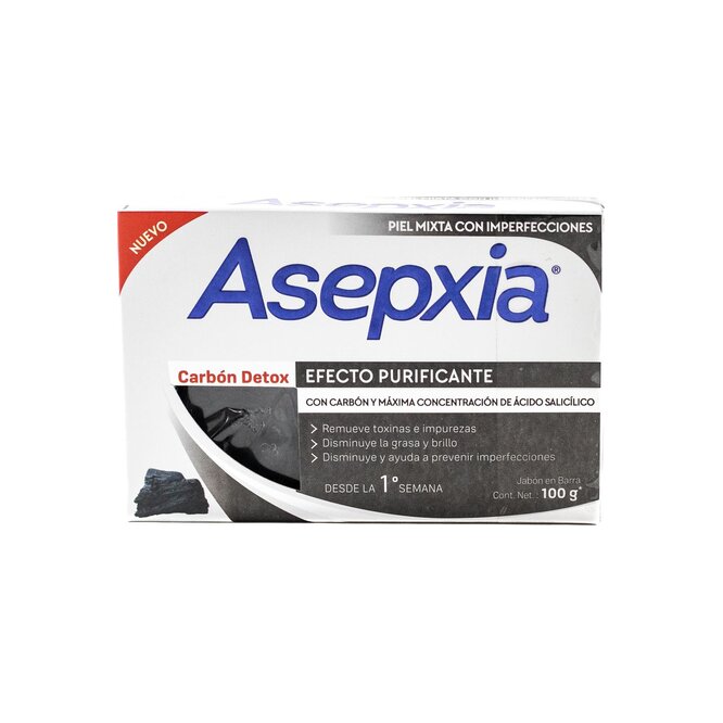 Jabón facial carbón détox en caja Asepxia 100 gramos