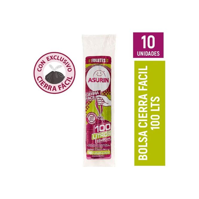 Bolsa para residuos cierra fácil para 100 litros Asurin 10 unidades