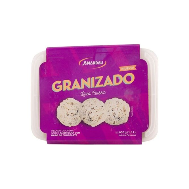 Helado sabor de crema americana con baño de chocolate Amandau 650 gramos