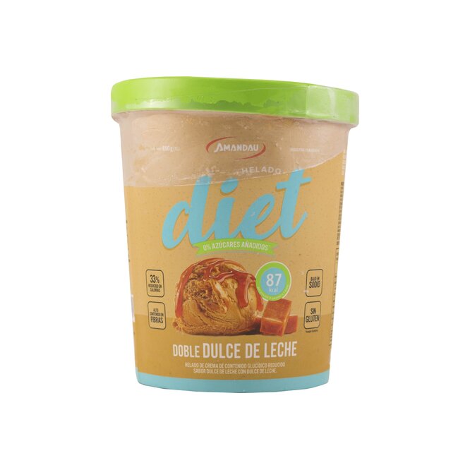Helado sabor dulce de leche diet pote Amandau 650 gramos