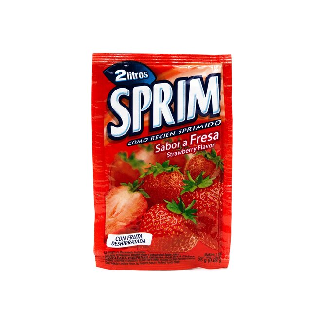 Jugo en polvo sabor frutilla en sobre Sprim 25 gramos