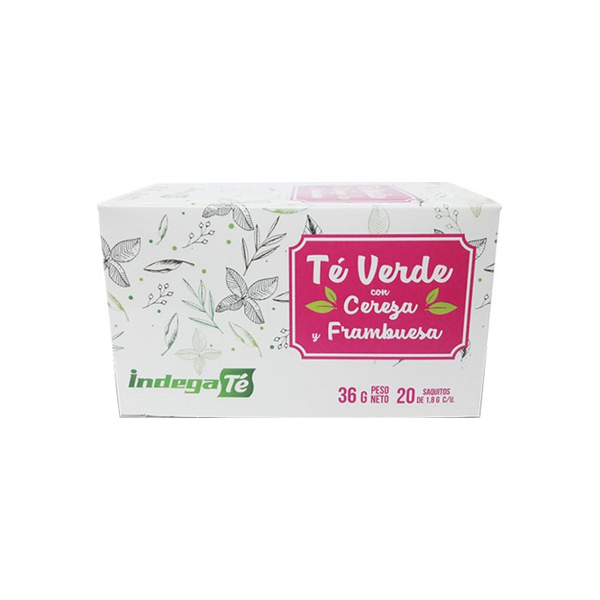 Té verde con cereza y frambuesa 20 unidades en caja Indega 36 gramos