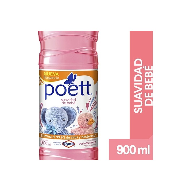 Limpiador Desinfectante con Aroma Suavidad de Bebé en botella descartable Poet 900 ml