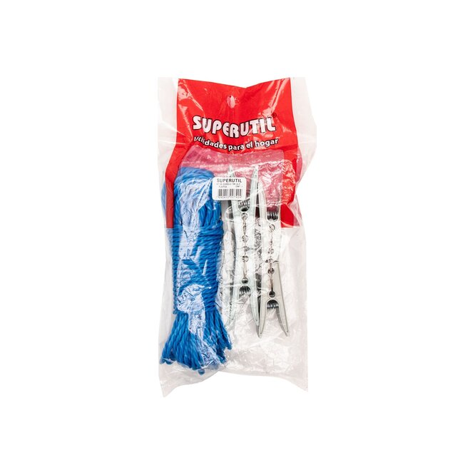 Pack de 1 cuerda de 15 cm y 24 pinzas de plástico en paquete Superútil 1 unidad