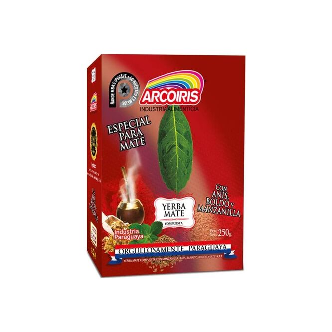 Yerba mate compuesta con anís, boldo y manzanilla paquete Arcoíris 250 gramos