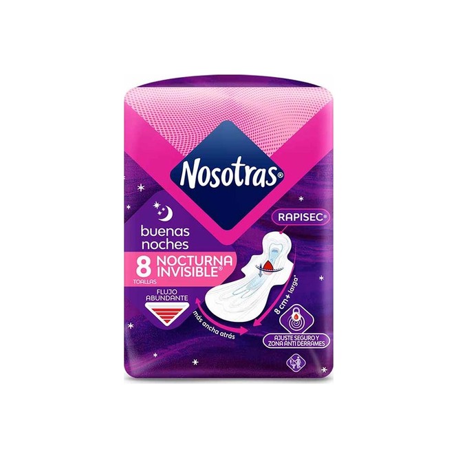 Toallas femeninas buenas noches invisible Nosotras 8 unidades