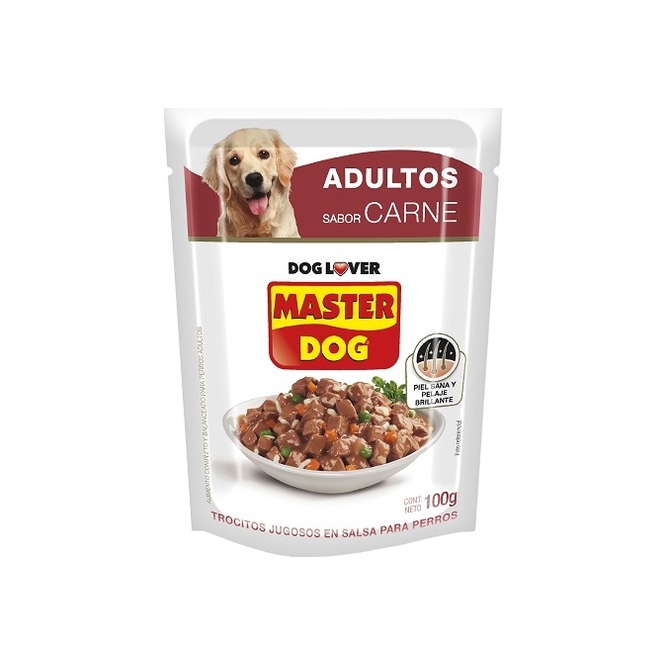 Alimento para perro adulto trocitos sabor carne Master Dog 100 Gramos