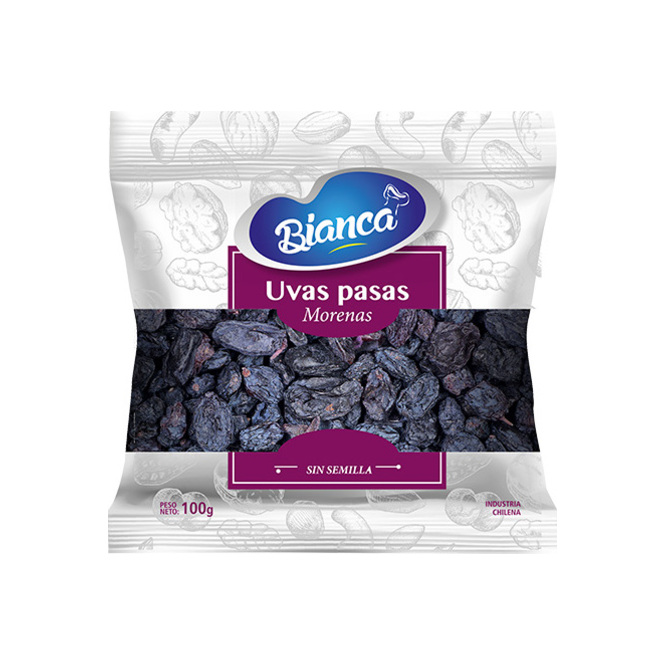 Uva pasas morenas sin semillas paquete Bianca 100 gramos
