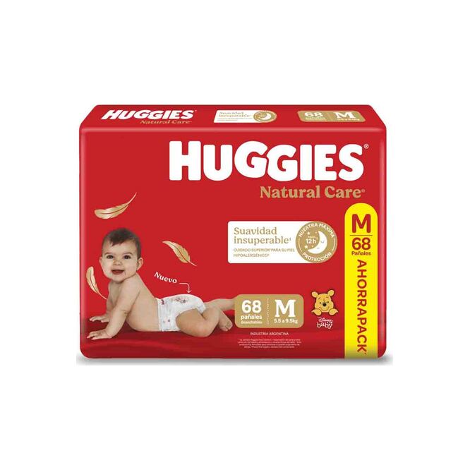Pañales desechables supreme Natural Care Tamaño M Huggies 68 unidades