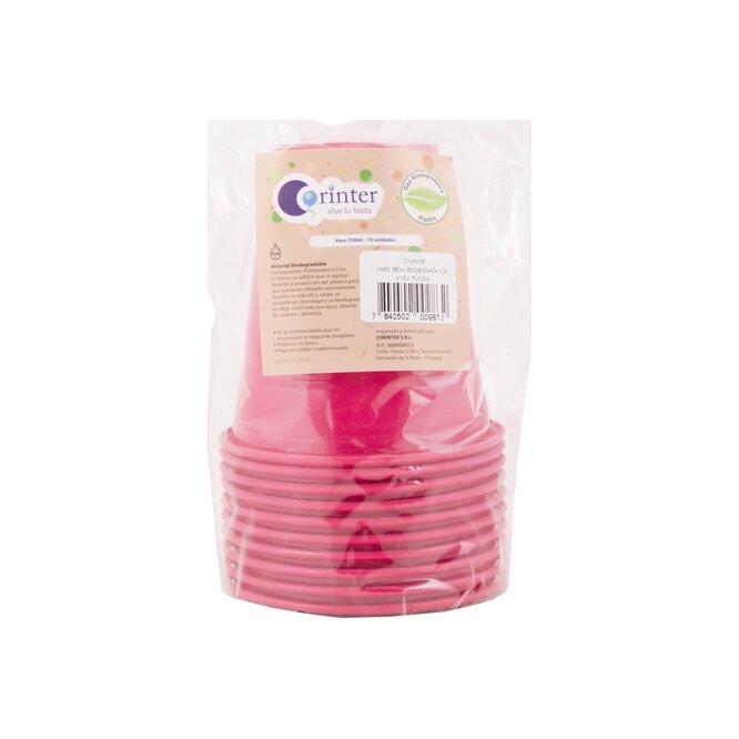 Vasos desechables biodegradables fucsia 350 ml Corinter 10 unidades