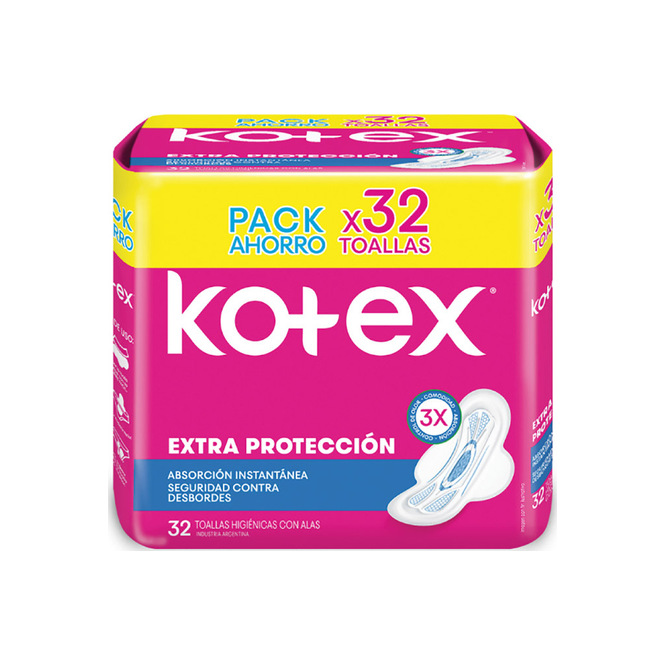 Toallas Femeninas Normal con Alas Extra Suave Kotex 32 unidades
