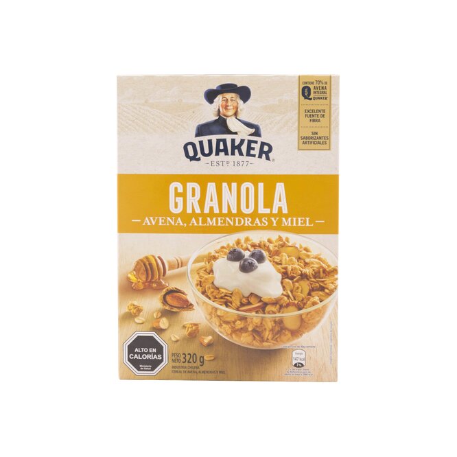 Granola con avena almendras y miel en caja Quaker 320 gramos