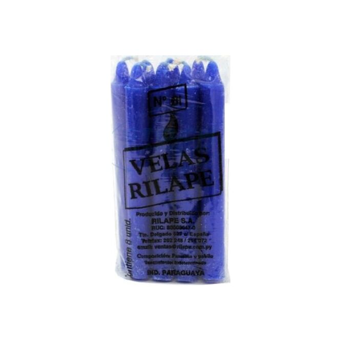 Velas color azul de 10 cm en paquete Rilape 6 unidades