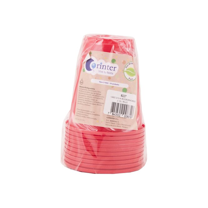 Vaso desechable rojo Corinter 210 ml 10 unidad