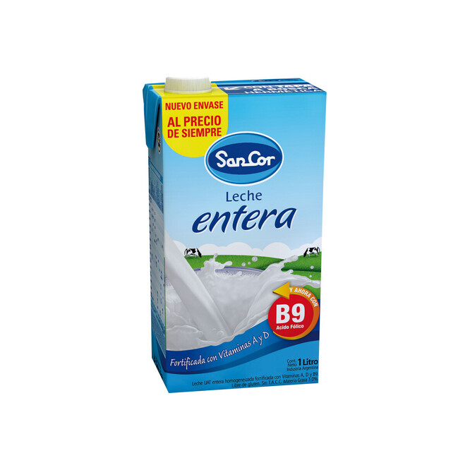 LECHE UAT ENTERA C/VIR A/D/B9 1LT SANCOR