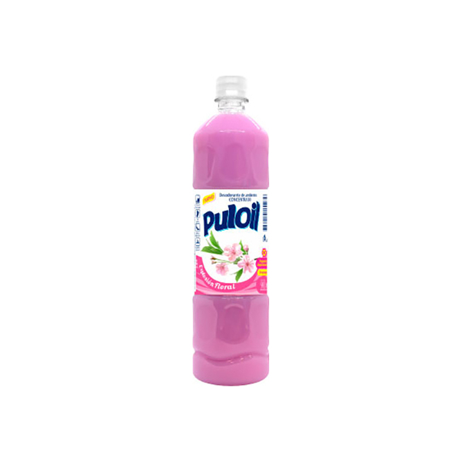 Desodorante para piso con aroma explosión floral botella descartable Puloil 900 ml