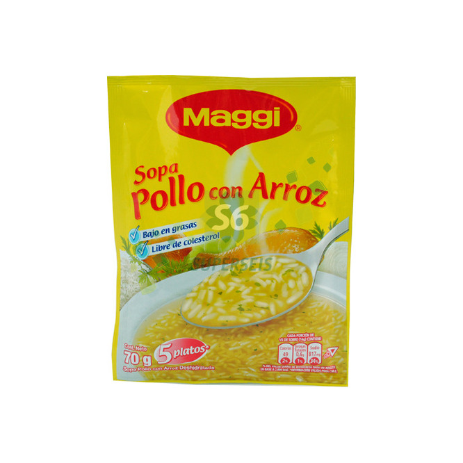 Sopa pollo y arroz deshidratado en sobre Maggi 70 gramos