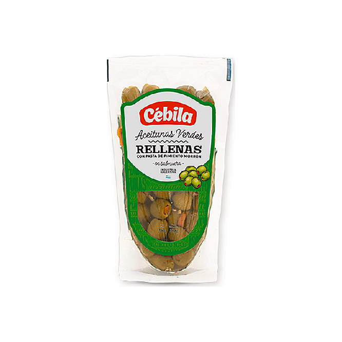 Aceituna Verde rellena con morrón en frasco Cebila 180 gramos