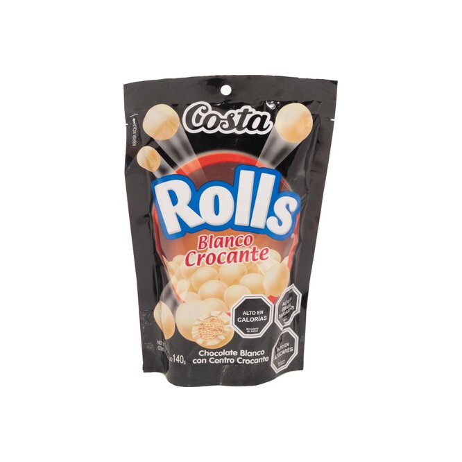 Chocolate blanco crocante en paquete Rolls Costa 140 gramos