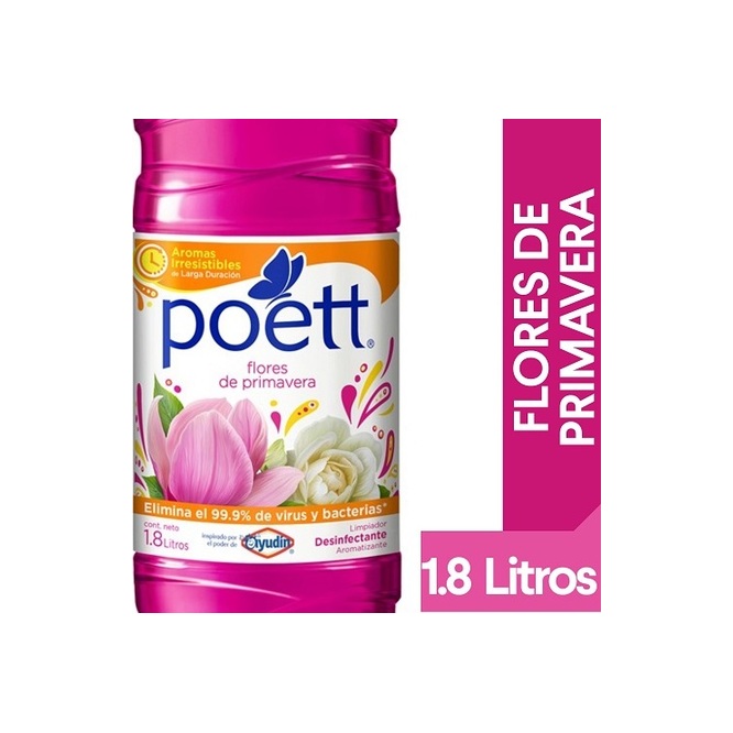 Limpiador Desinfectante con Aroma Flores de Primavera en botella descartable Poett 1,8 litros